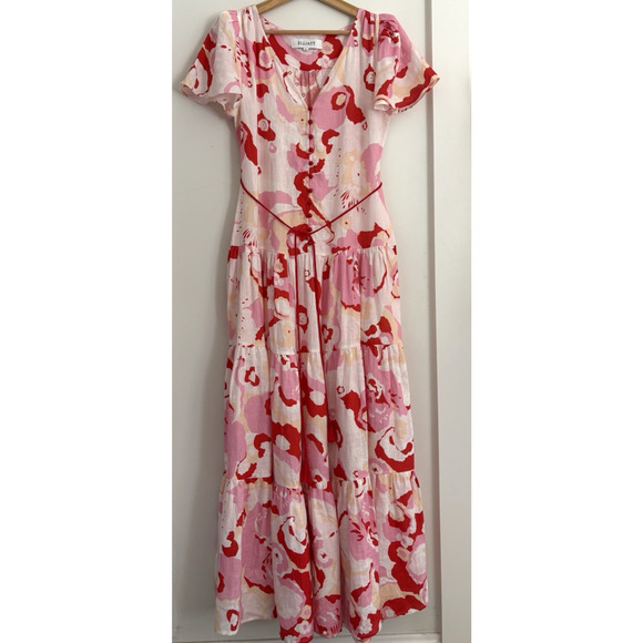 ELLIATT Small Gisli Linen Maxi Dress Tiered Floral Print Flutter Sleeve Feminine - Picture 3 of 16